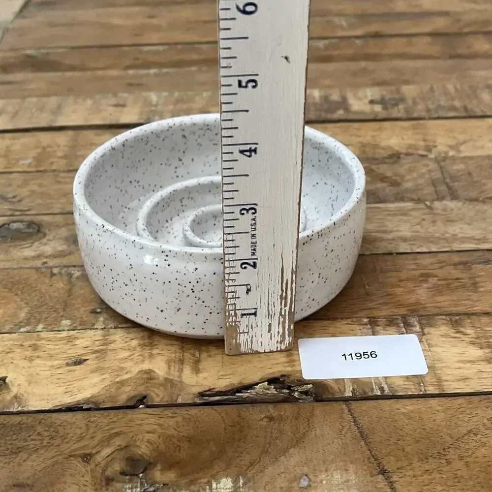 Swanky Ceramics Slow Feed Dog Bowl 5 inches Swirl Bottom White Speckle Finish